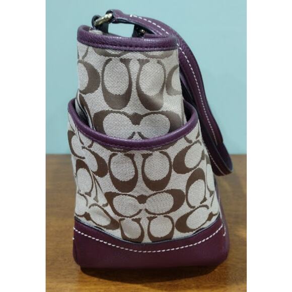 Coach Brown Signature Fabric and Wine Leather Bag F23297 - Picture 7 of 12
